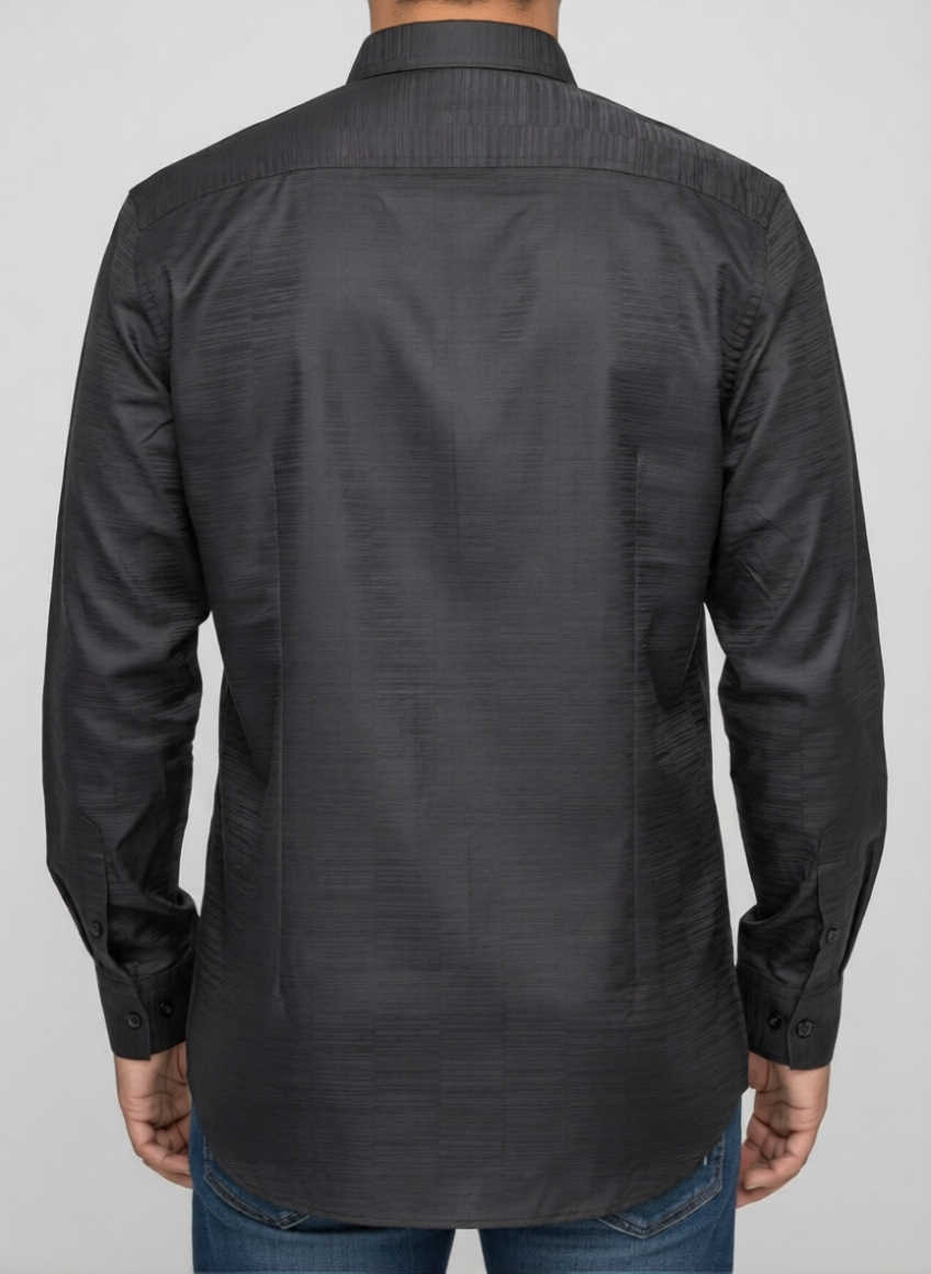 Men's Textured Charcoal Black Full Sleeve Casual Shirt view 2
