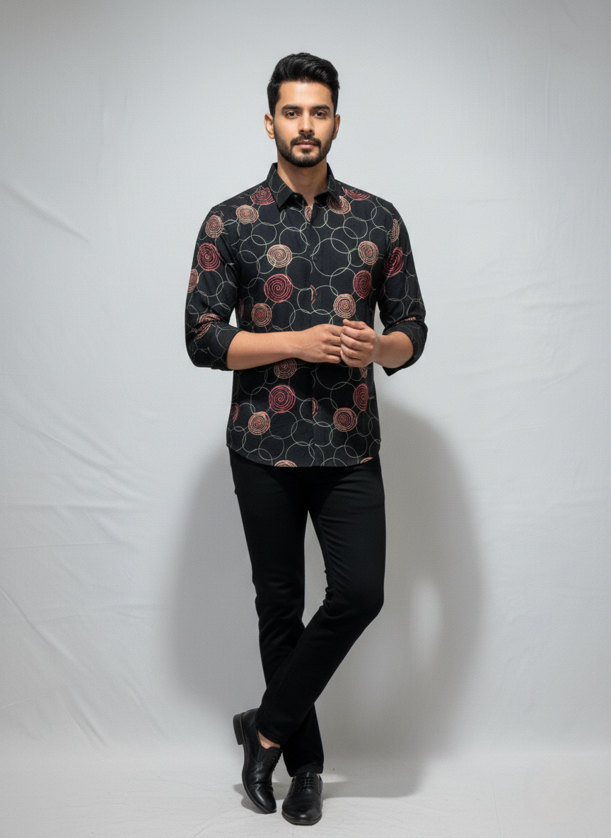 Black Printed Full Sleeve Casual Shirt view 2