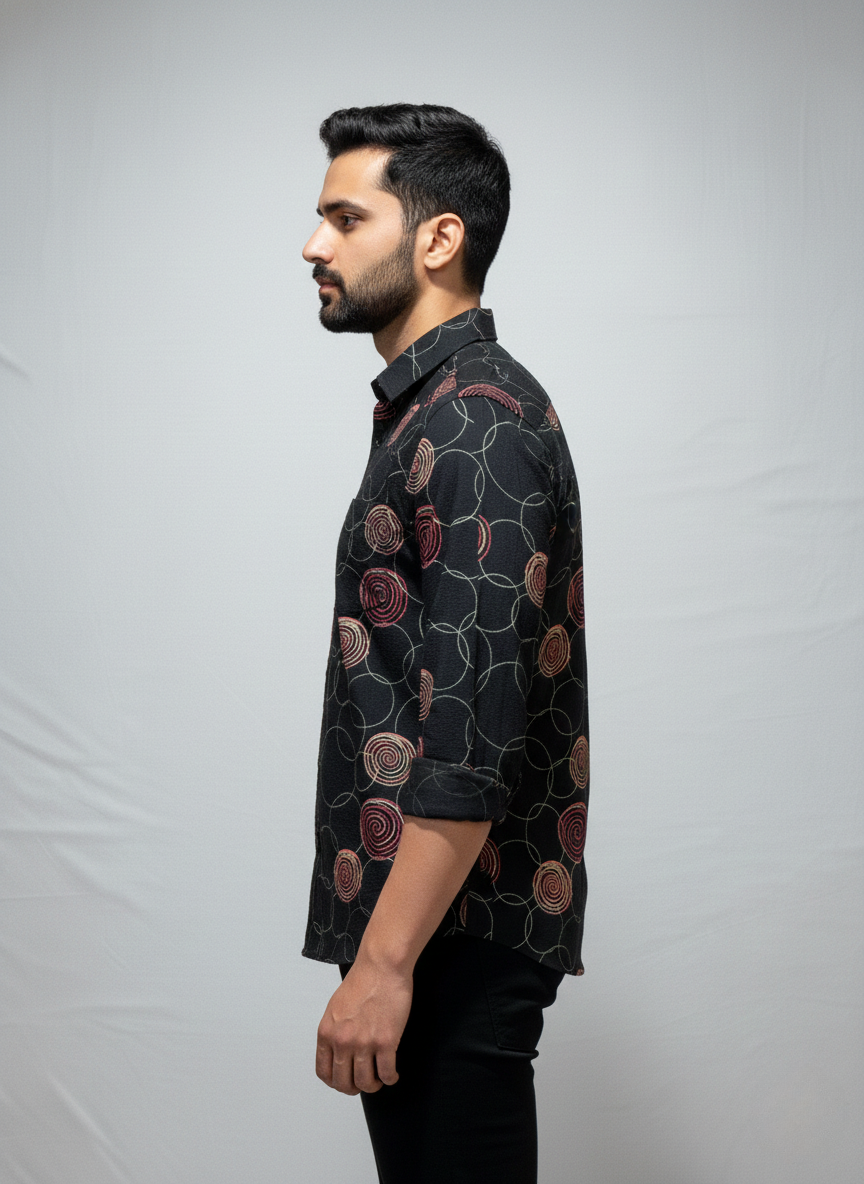 Black Printed Full Sleeve Casual Shirt view 3