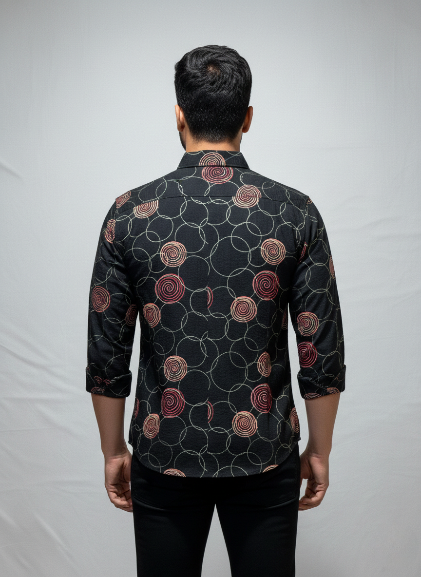 Black Printed Full Sleeve Casual Shirt view 4