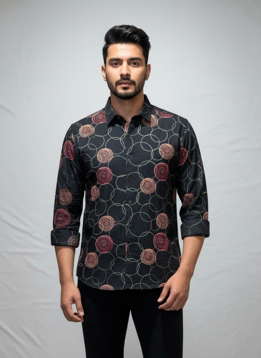 Black Printed Full Sleeve Casual Shirt