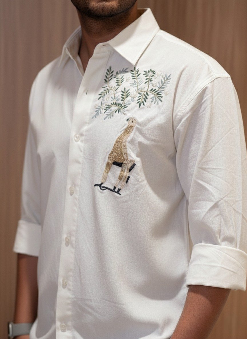 White Embroidered Graphic Full Sleeve Casual Shirt view 3