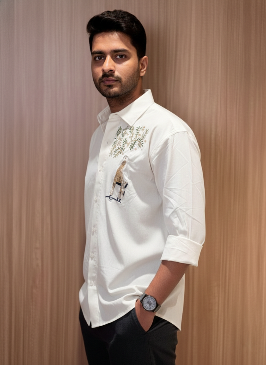 White Embroidered Graphic Full Sleeve Casual Shirt view 4