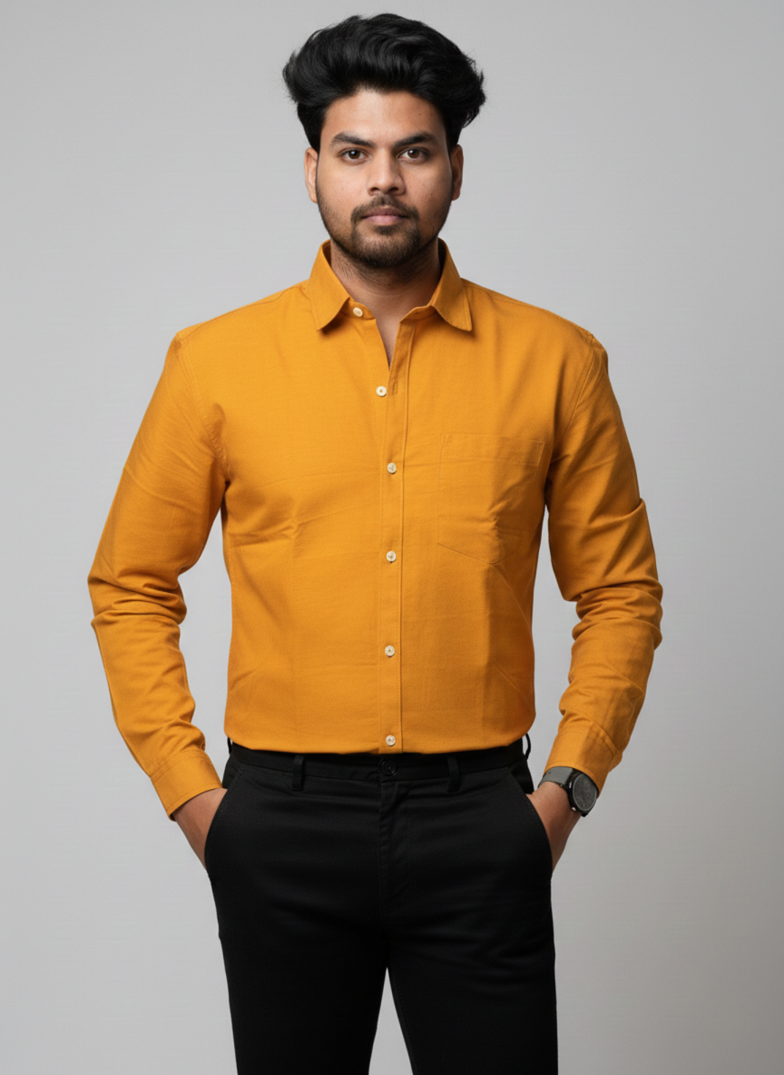 Mustard Yellow Solid Full Sleeve Casual Cotton Shirt