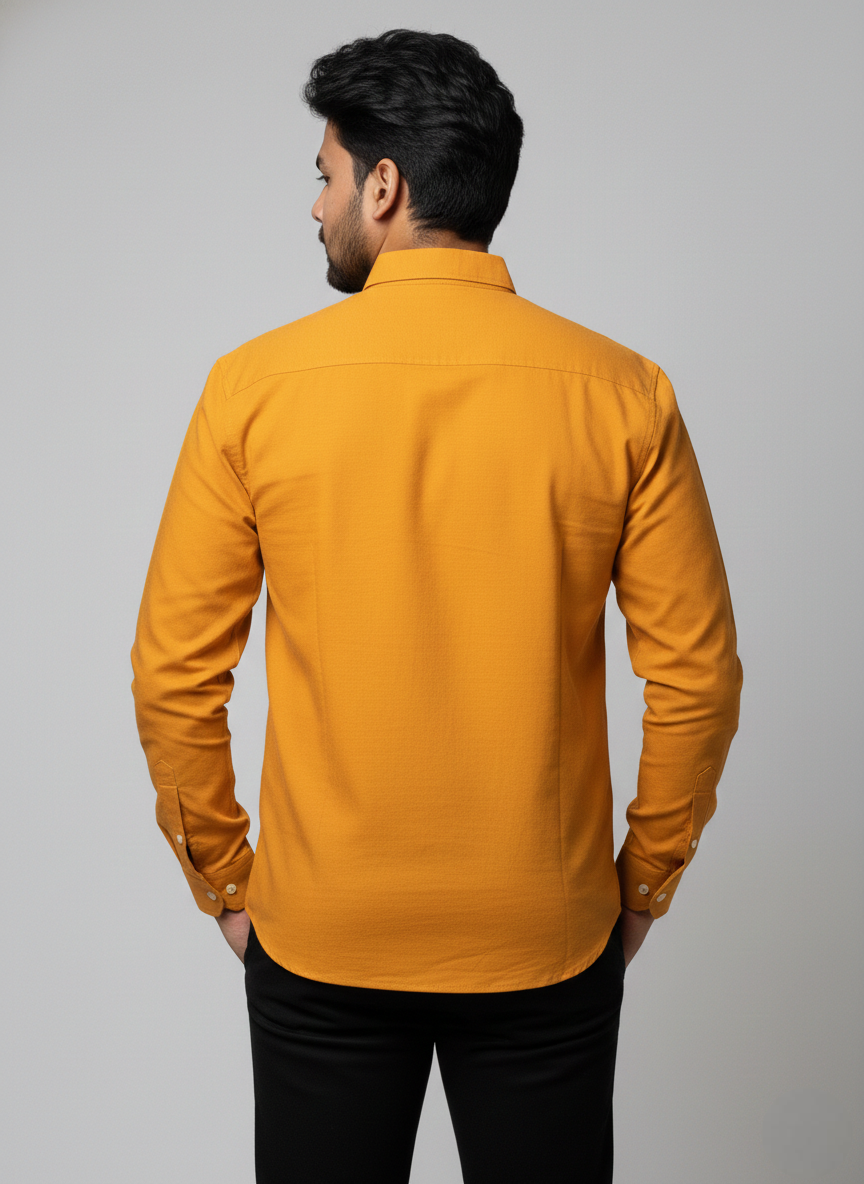 Mustard Yellow Solid Full Sleeve Casual Cotton Shirt view 2