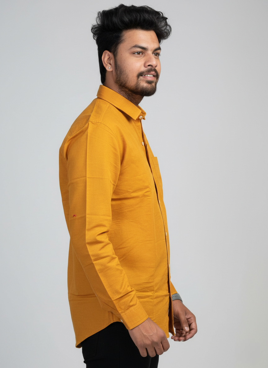 Mustard Yellow Solid Full Sleeve Casual Cotton Shirt view 3