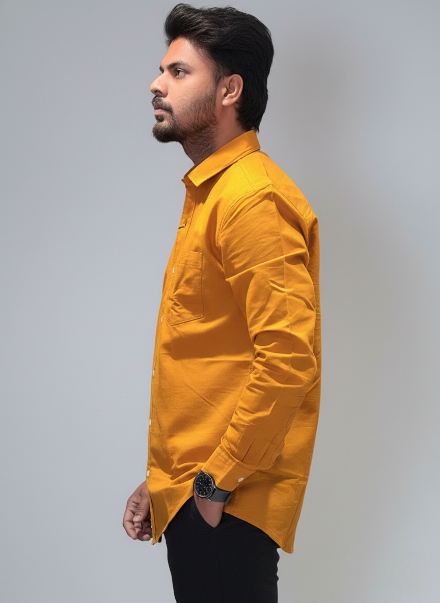 Mustard Yellow Solid Full Sleeve Casual Cotton Shirt view 4