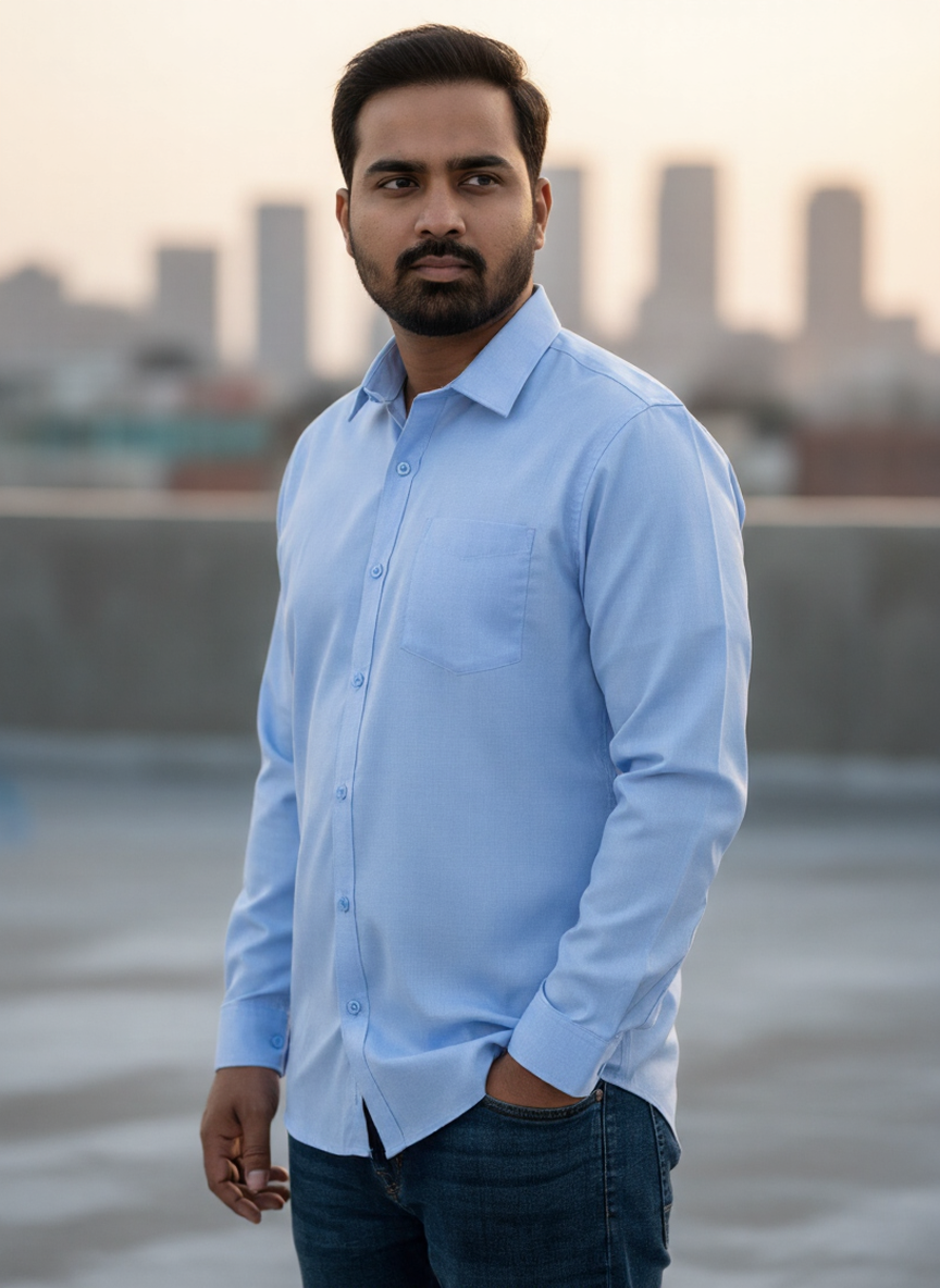 Men's Sky Blue Full Sleeve Formal & Casual Shirt