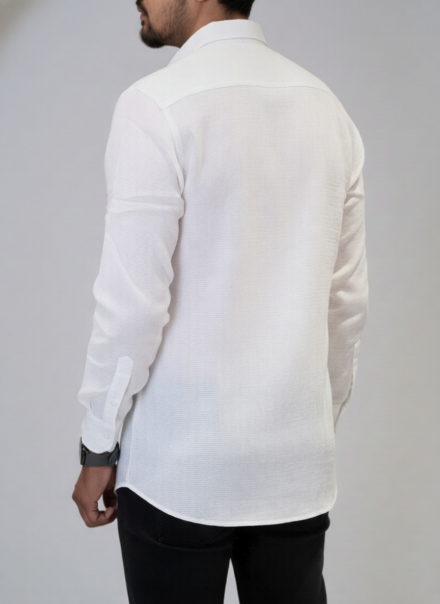 Premium White Textured Linen Full Sleeve Shirt view 2
