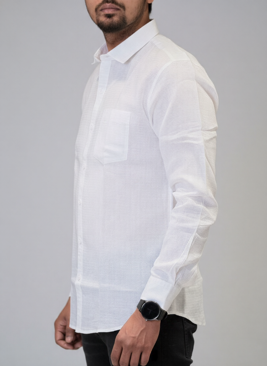 Premium White Textured Linen Full Sleeve Shirt view 3