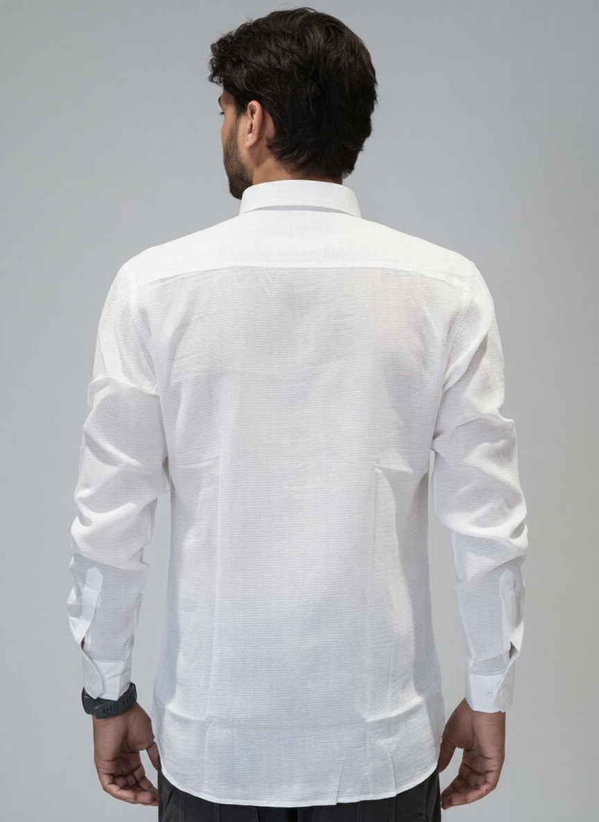 Premium White Textured Linen Full Sleeve Shirt view 4