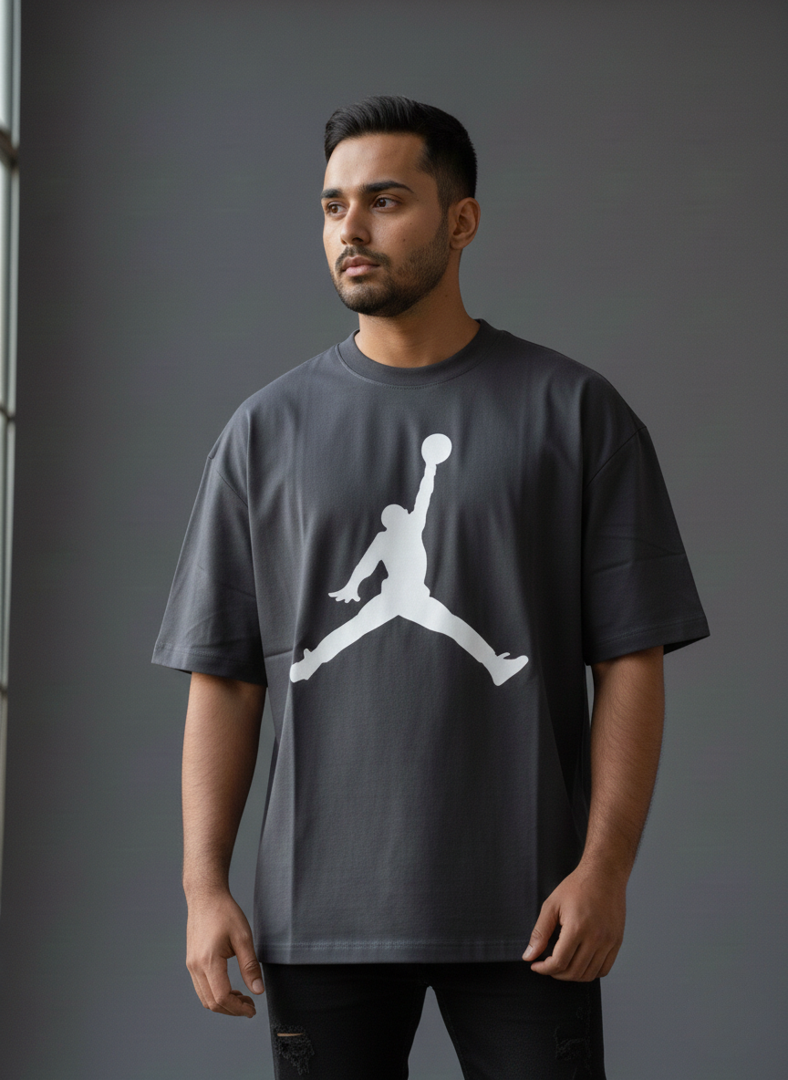 Men's Dark Grey Oversized Jumpman Graphic T-Shirt